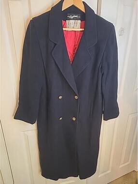 Applause Lazarus Fine Fashions Virginia Womens Button Down Coat Size L Vtg Navy